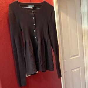 Women's Brown Sweater Button-Peplum Top